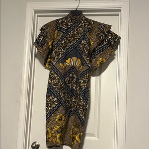 Floral Patterned Dress in Yellow and Brown